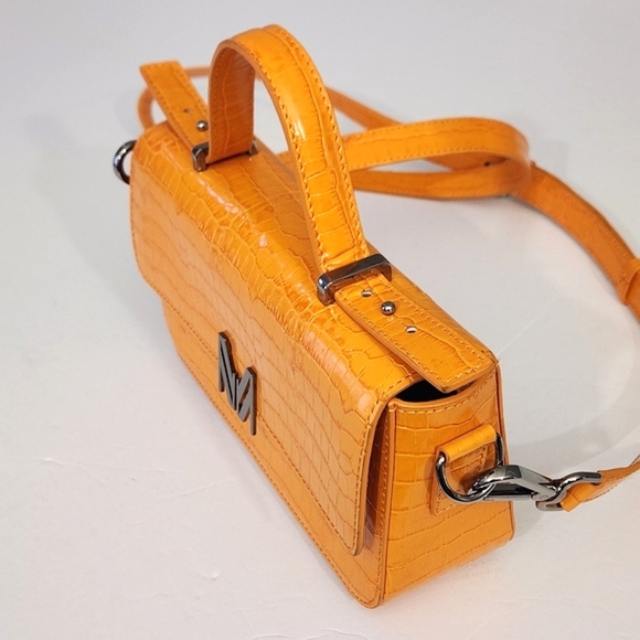 MARCELL VON BERLIN MAXI CROSSBODY BAG ORANGE CROC CROC EMBOSSED GLOSSY LEATHER - Picture 4 of 11